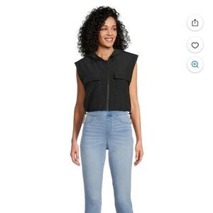 Sleeveless Black Hooded Zip-Front Vest